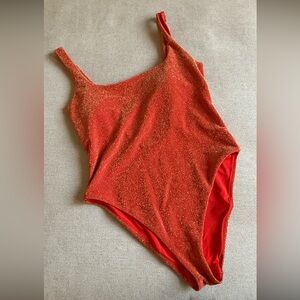 Aerie One Piece Orange Sparkle Glitter